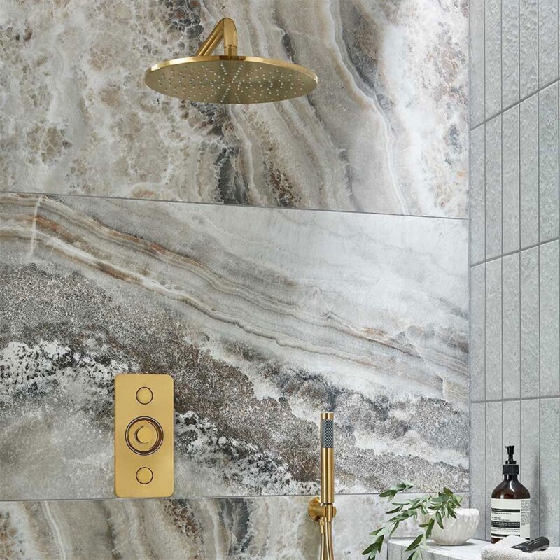 Vado Zone Brushed Gold 2 Button 2 Outlet Vertical Shower Valve