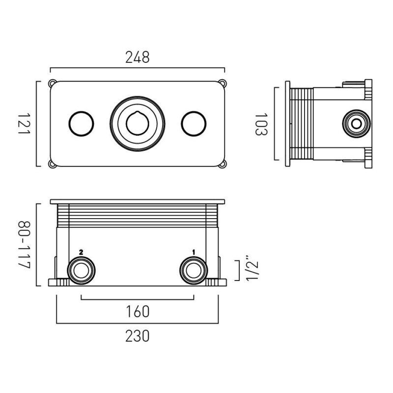Vado Zone Brushed Nickel 2 Button 2 Outlet Horizontal Shower Valve