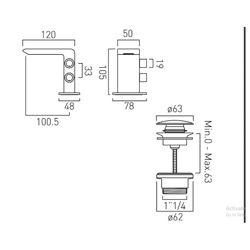Vado Omika Mini Mono Basin Mixer with Universal Waste