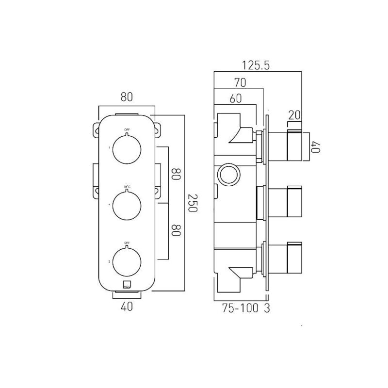 Vado Altitude 2 Outlet 3 Handle Vertical Thermostatic Valve