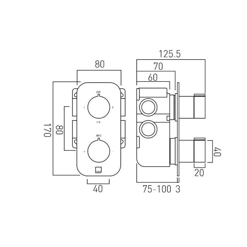 Vado Altitude 2 Outlet 2 Handle Thermostatic Valve with All-Flow
