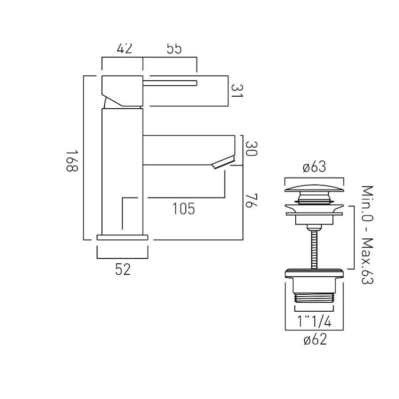 Vado Te Mono Basin Mixer with Universal Waste