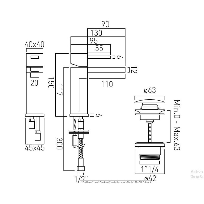 Vado Te Falls Mono Basin Mixer with Universal Waste