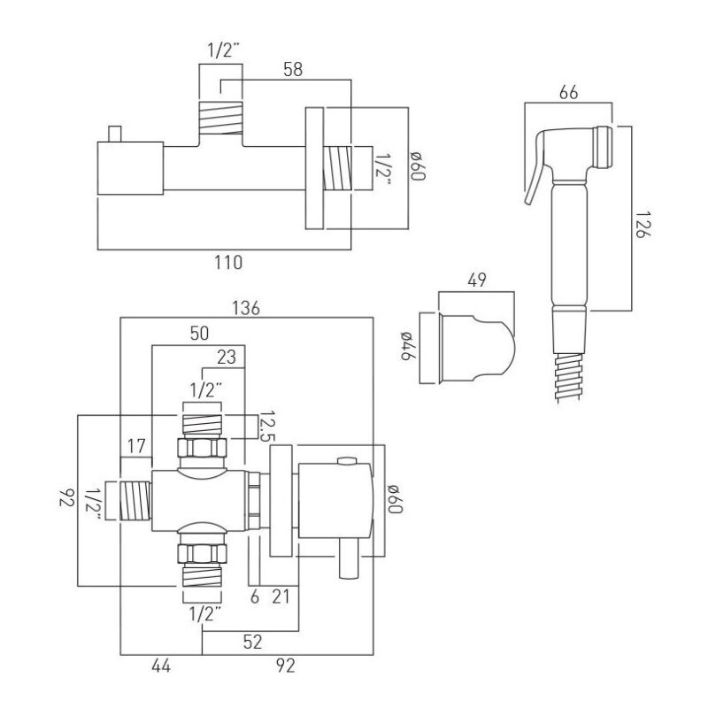 Vado Luxury Shattaf Kit with Thermostatic Mixing Valve Chrome