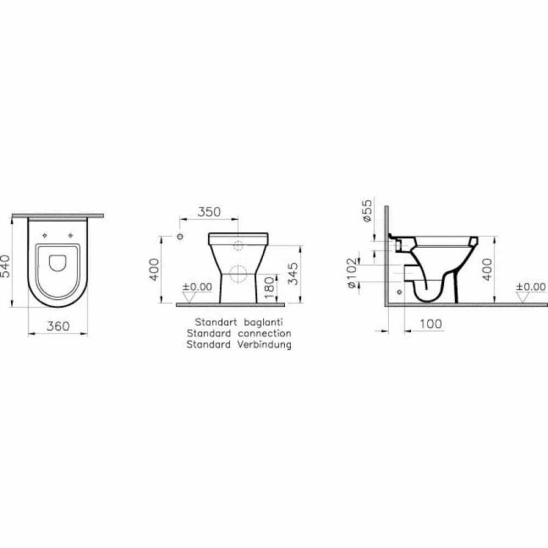 Vitra S50 Back To Wall Toilet Pan & Standard Seat