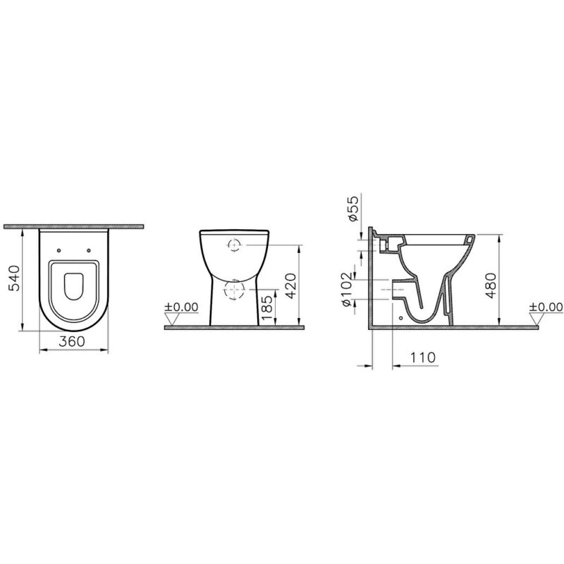 Vitra S50 Comfort Height Back To Wall WC Pan
