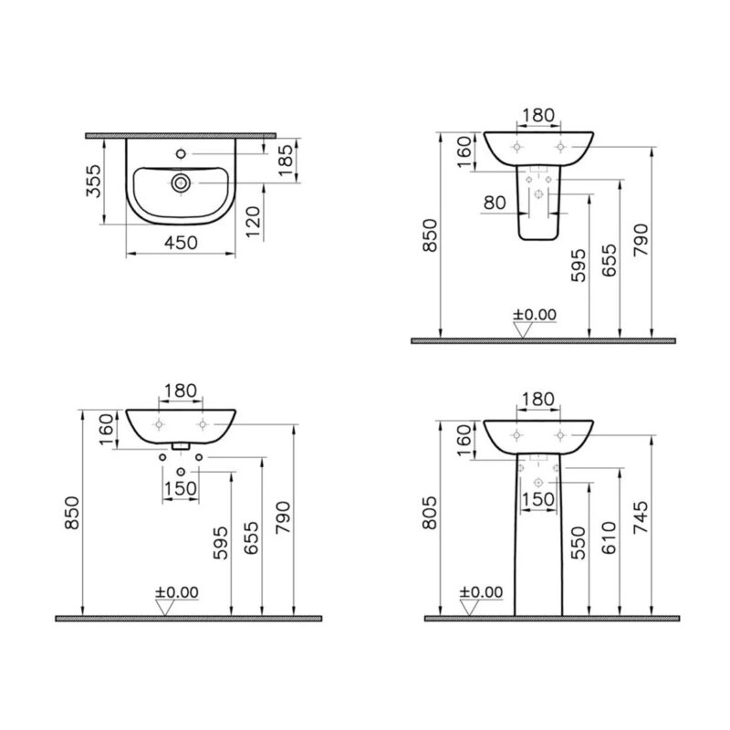 Vitra S20 450x350mm 1 Tap Hole Basin