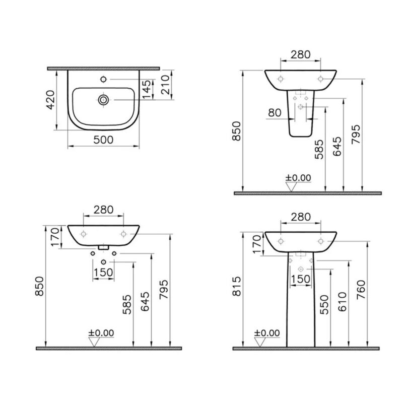 Vitra S20 500x415mm 1 Tap Hole Basin