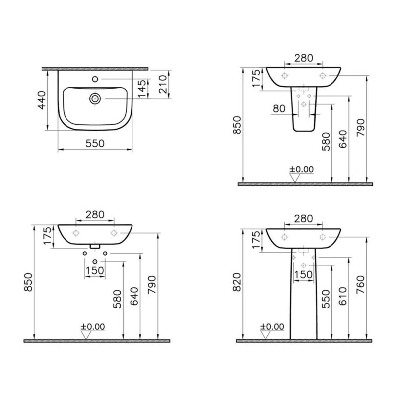 Vitra S20 550x440mm 1 Tap Hole Basin