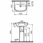 Vitra S20 550mm 2 Tap Hole Basin & Full Pedestal