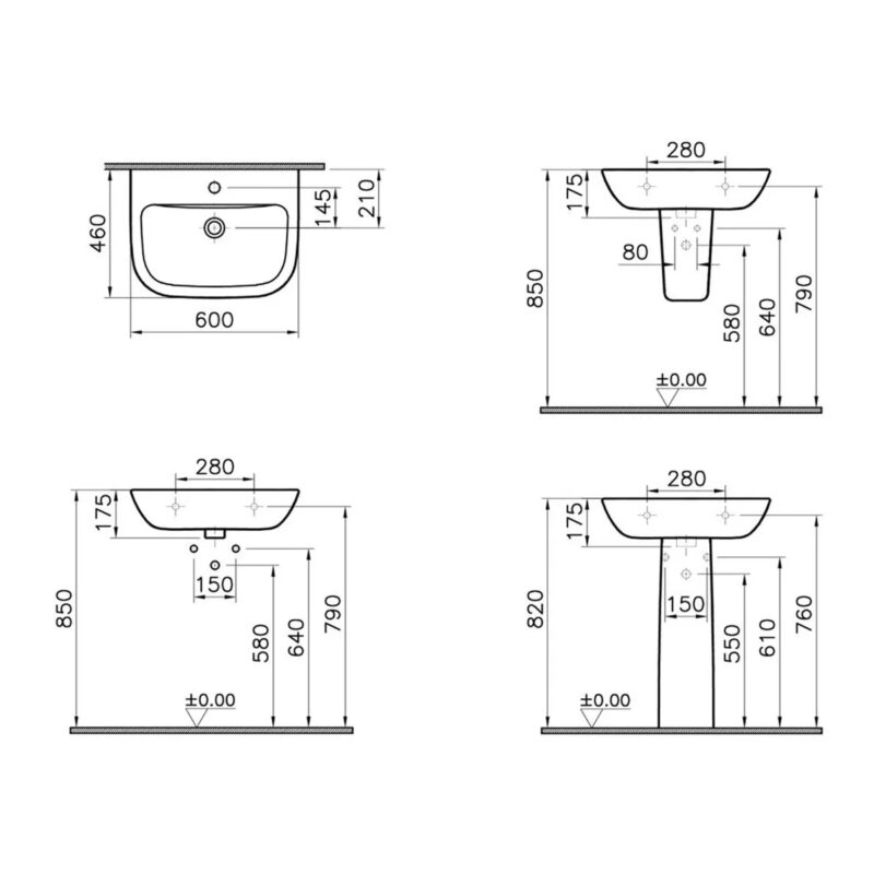 Vitra S20 595x455mm 1 Tap Hole Basin