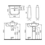 Vitra S20 600mm 2 Tap Hole Basin & Full Pedestal