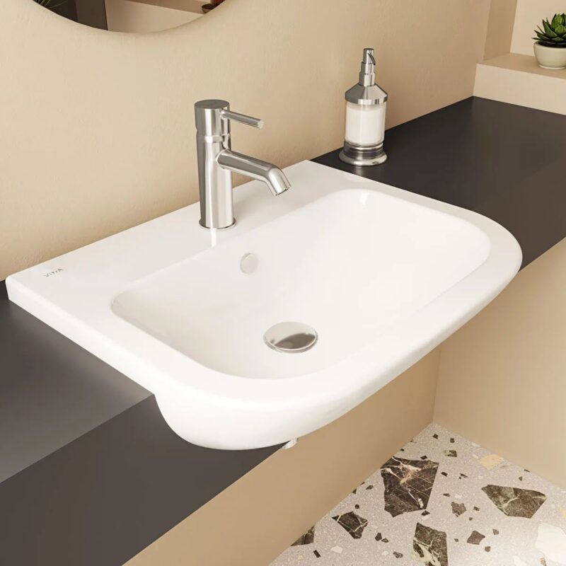 Vitra S20 Semi Recessed Basin 55cm 1 Taphole White