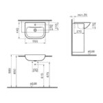 Vitra S20 Semi Recessed Basin 55cm 1 Taphole White