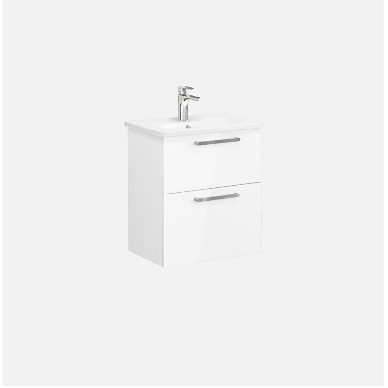 Vitra Zentrum 600mm Compact 2 Drawer Gloss White Unit & Basin