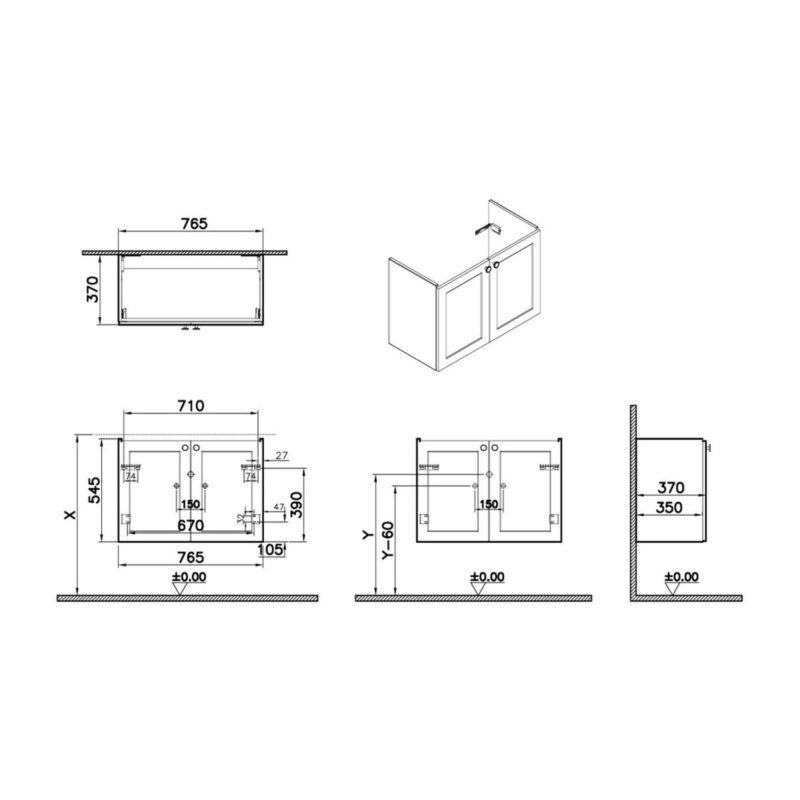 Vitra Root Classic 800mm Compact 2 Door Basin Unit Matt White