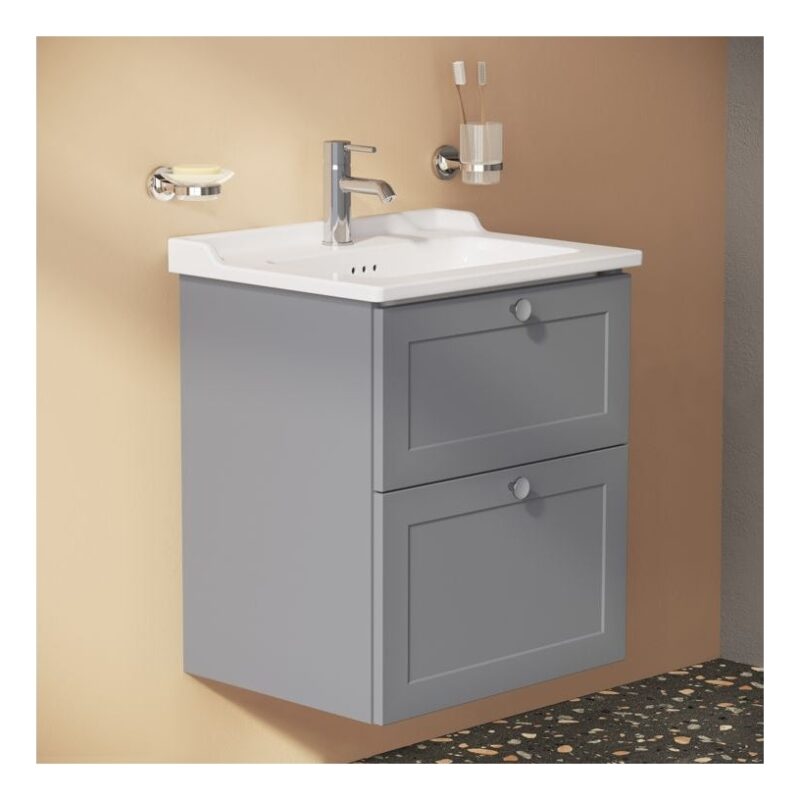 Vitra Root Classic 600mm Washbasin Unit with Two Drawers Matt Grey