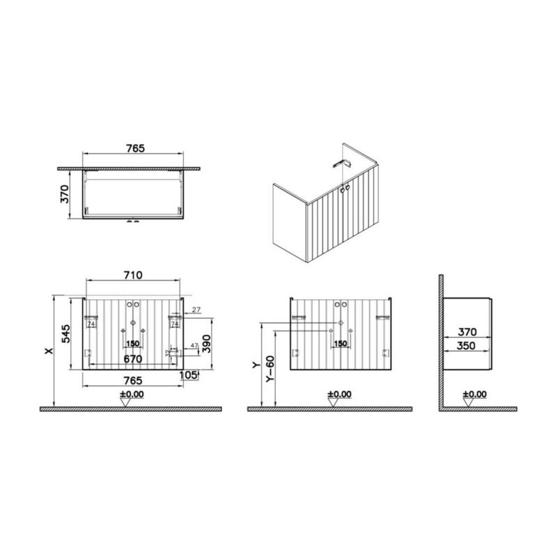 Vitra Root Groove 800mm Compact 2 Door Basin Unit Matt Fjord Green