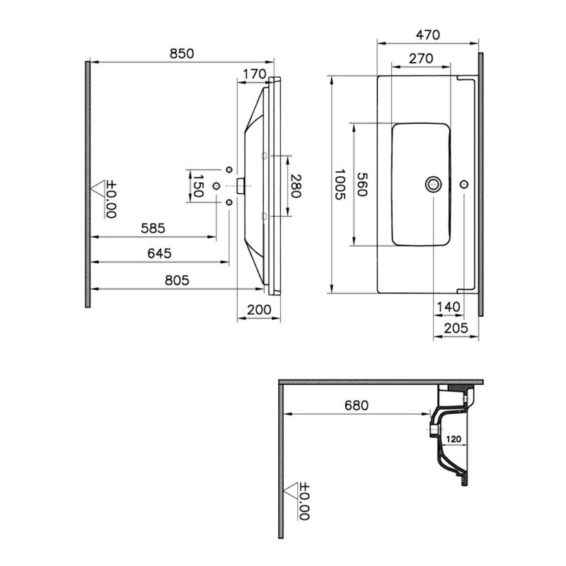 Vitra Integra Classic 100x46cm 1 Tap Hole Washbasin