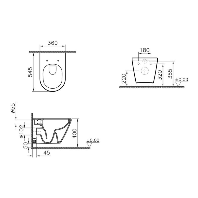 Vitra Integra Wall-Hung Rimless Toilet Pan with Hidden Fixation
