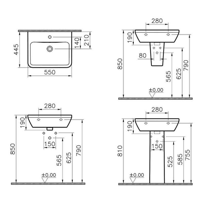 Vitra Integra Square Basin 55cm 1 Tap Hole
