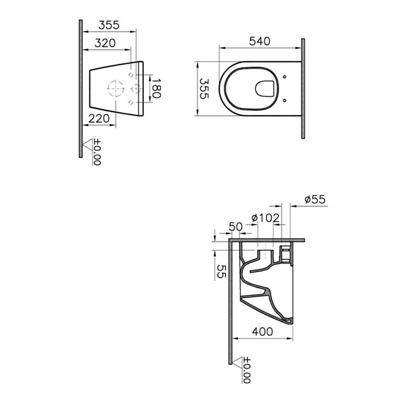 Vitra Integra Wall-Hung Rimless Toilet Pan
