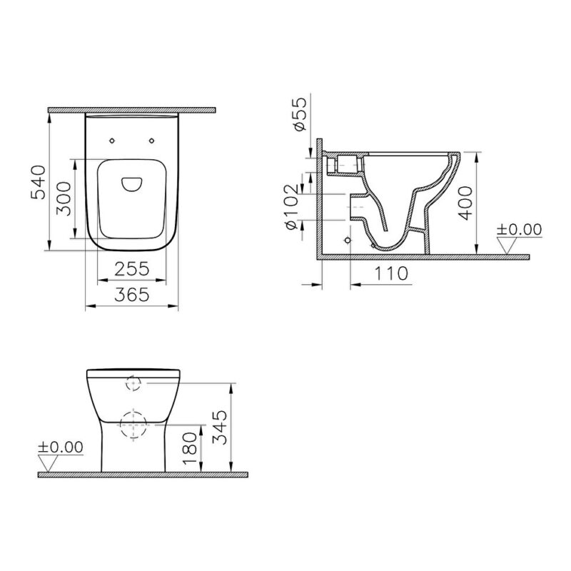 Vitra Integra Square Back-To-Wall Rimless Toilet Pan