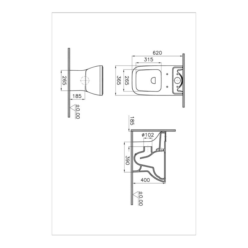 Vitra Integra Square Rim-Ex Close Coupled Open Back WC Pan
