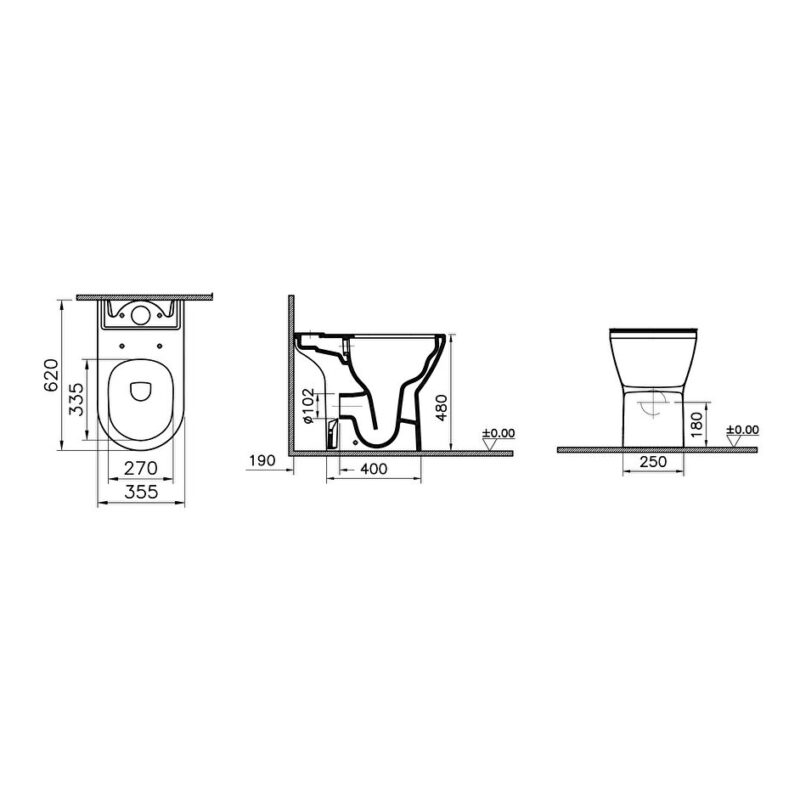 Vitra Integra Comfort Height Close-Coupled Open-Back Rimless WC Pan