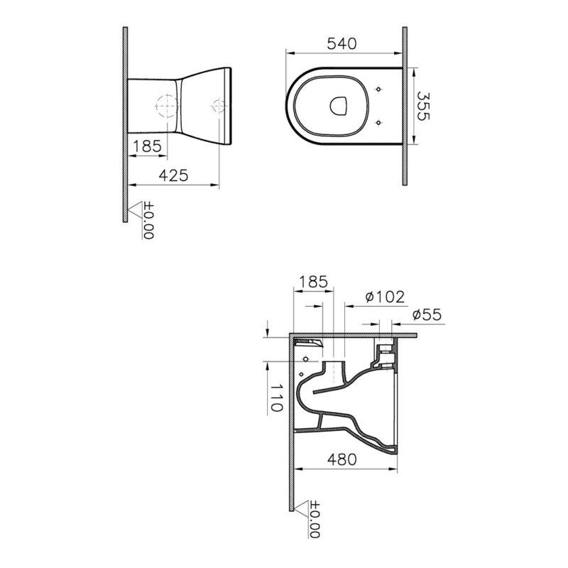 Vitra Integra Back-To-Wall Comfort Height Rimless Toilet Pan