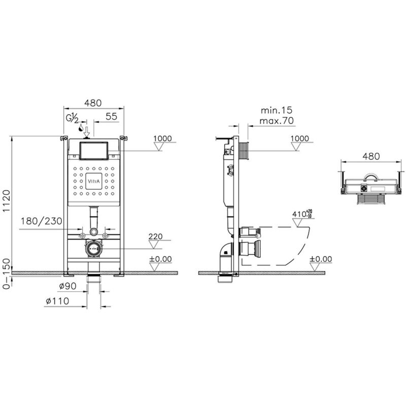 Vitra V-Fix Front Operated 3/6L Wall & Floor Fix 12cm WC Frame