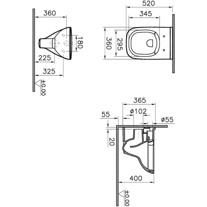 Vitra S20 Wall-Hung WC Pan 52cm