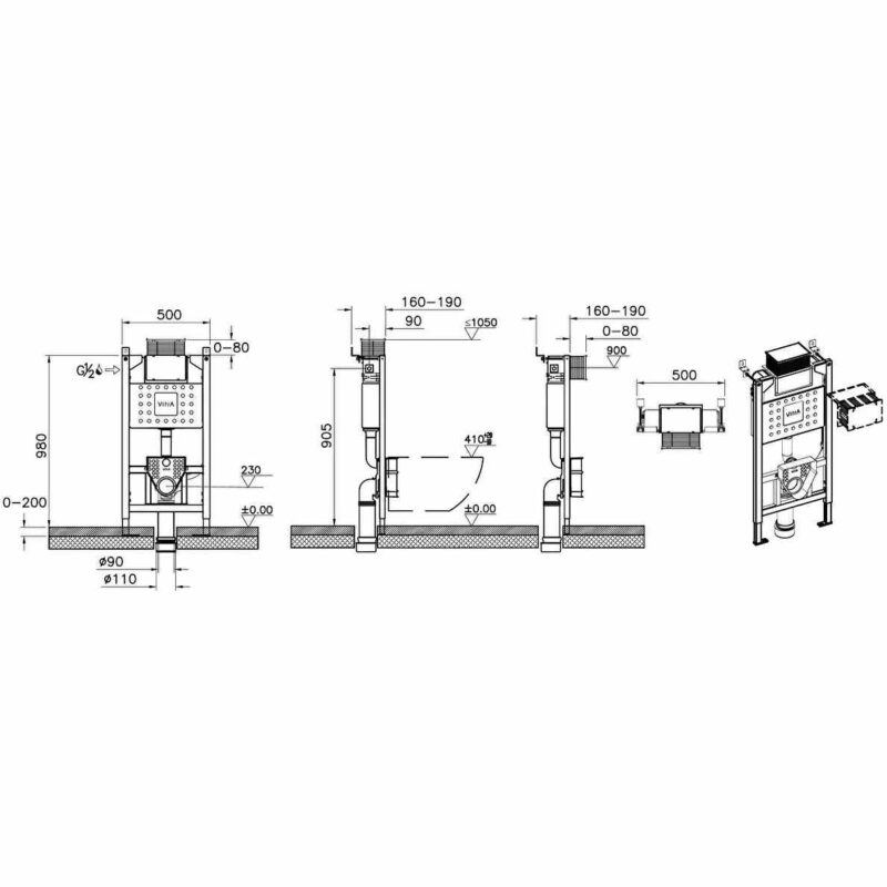 Vitra Reduced Height Wall Hung Toilet Frame 3/6 Litre 980mm