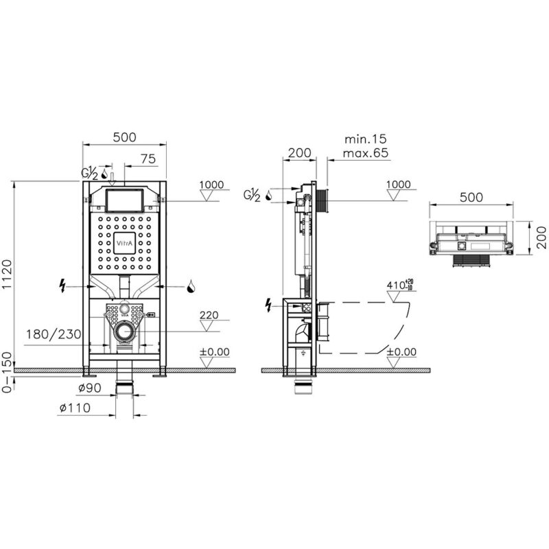 Vitra V12 Wall-Hung WC Installation Frame 6/3 Litre