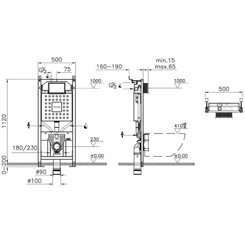 Vitra V12 Wall Hung Toilet Frame 1120mm Height