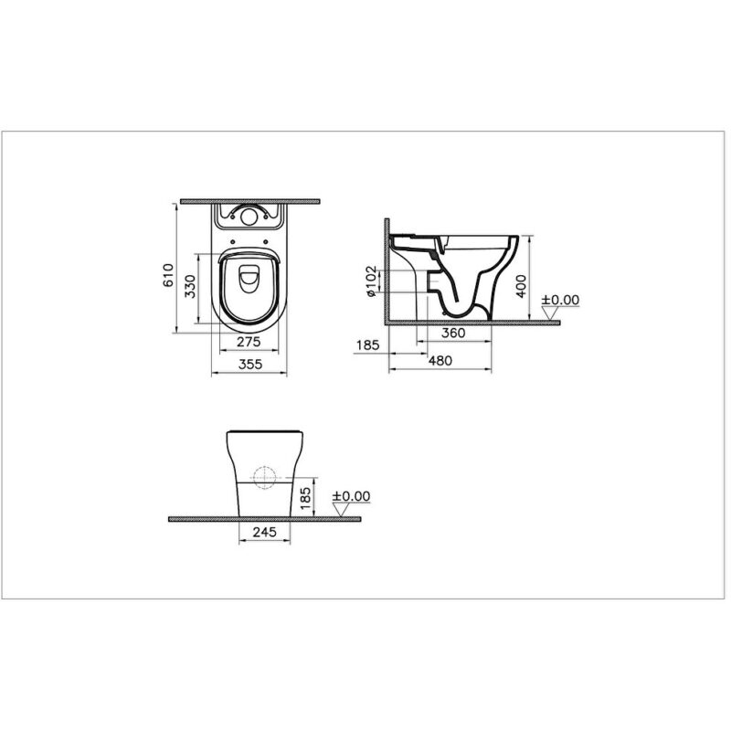 Vitra Zentrum Rimless Open Back Close-Coupled Toilet Pan