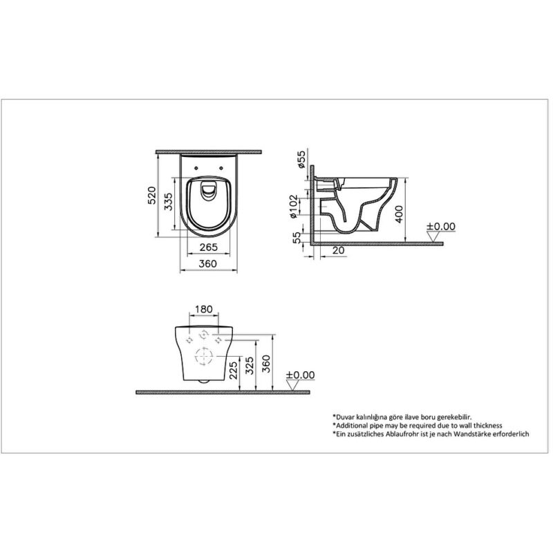 Vitra Zentrum Rimless Wall-Hung Toilet Pan, Open Fixation