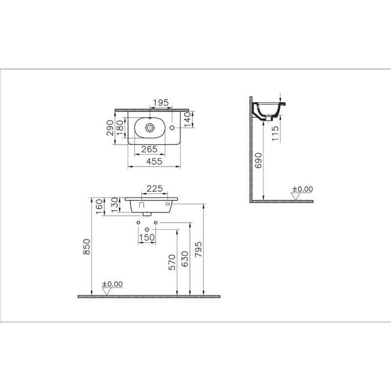 Vitra Zentrum 45cm Short Projection Vanity Basin