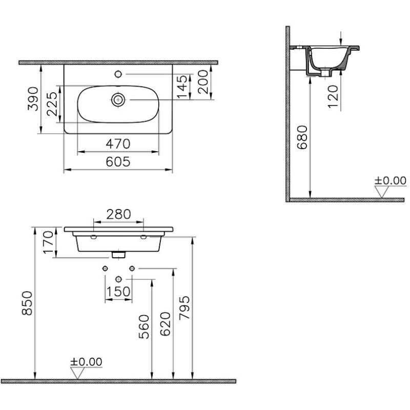 Vitra Zentrum 60cm Vanity Basin
