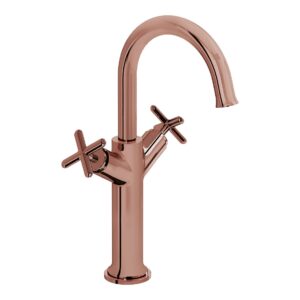 Vitra Origin Classic Tall Basin Mixer with Cross Handles Soft Copper