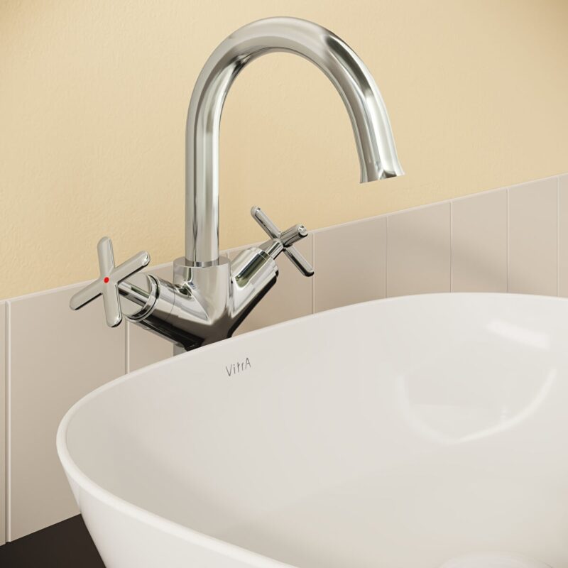 Vitra Origin Classic Basin Mixer with Cross Handles for Bowls Chrome