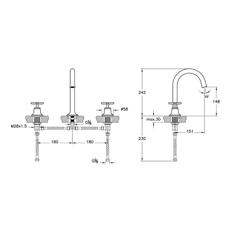 Vitra Origin Classic Deck-Mounted 3 Hole Basin Mixer Tap Chrome