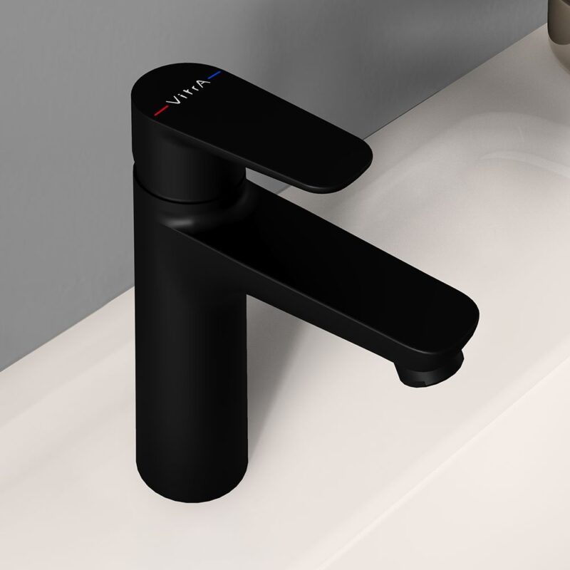 Vitra Flow Soft Matt Black Large Basin Mixer Tap