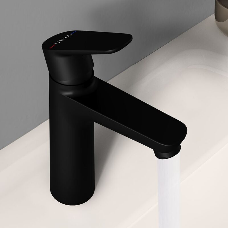 Vitra Flow Soft Matt Black Large Basin Mixer Tap