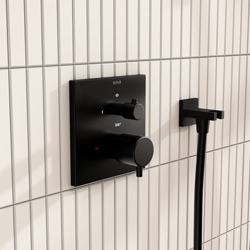Vitra Root Square Thermostatic 2 Way Concealed Shower Valve Matt Black