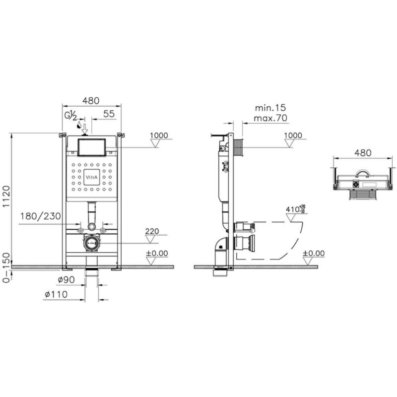 Vitra V-Fix 3/6L Wall & Floor Fix 12cm Frame & Loop Square Flush Plate