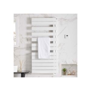 Zehnder Roda Spa Asym Left Heated Towel Rail 805 x 550mm Traffic White