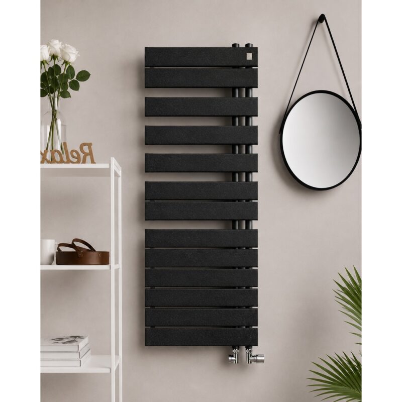 Zehnder Roda Spa Asym Left Heated Towel Rail 805 x 550mm Volcanic
