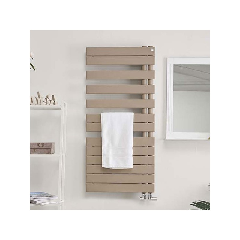 Zehnder Roda Spa Asym Left Heated Towel Rail 1183 x 550mm Beige Quartz