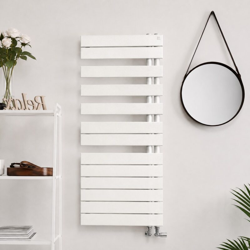 Zehnder Roda Spa Asym Left Heated Towel Rail 1676 x 550mm Traffic White